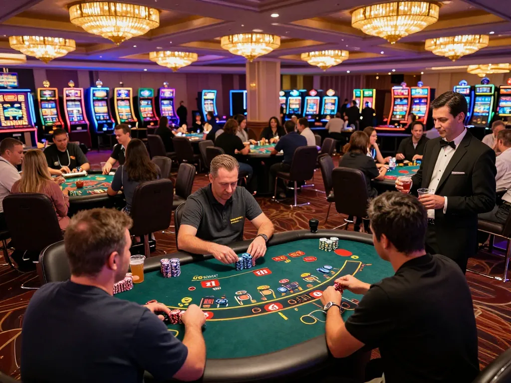Players celebrating 3 win strategy at a lively blackjack table in an upscale casino.