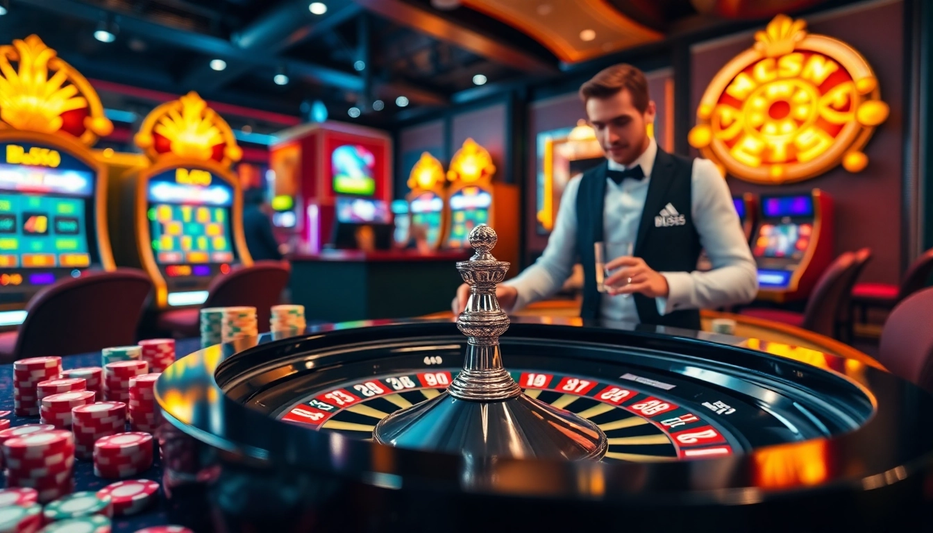 Experience thrilling gambling action at Bl555 with vibrant tables, chips, and energetic casino ambiance.