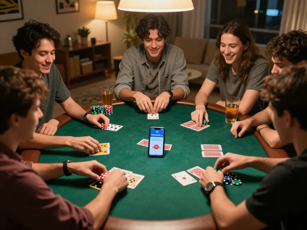 Engaging in friendly competition with lucky88 free chat app during a lively home poker night.