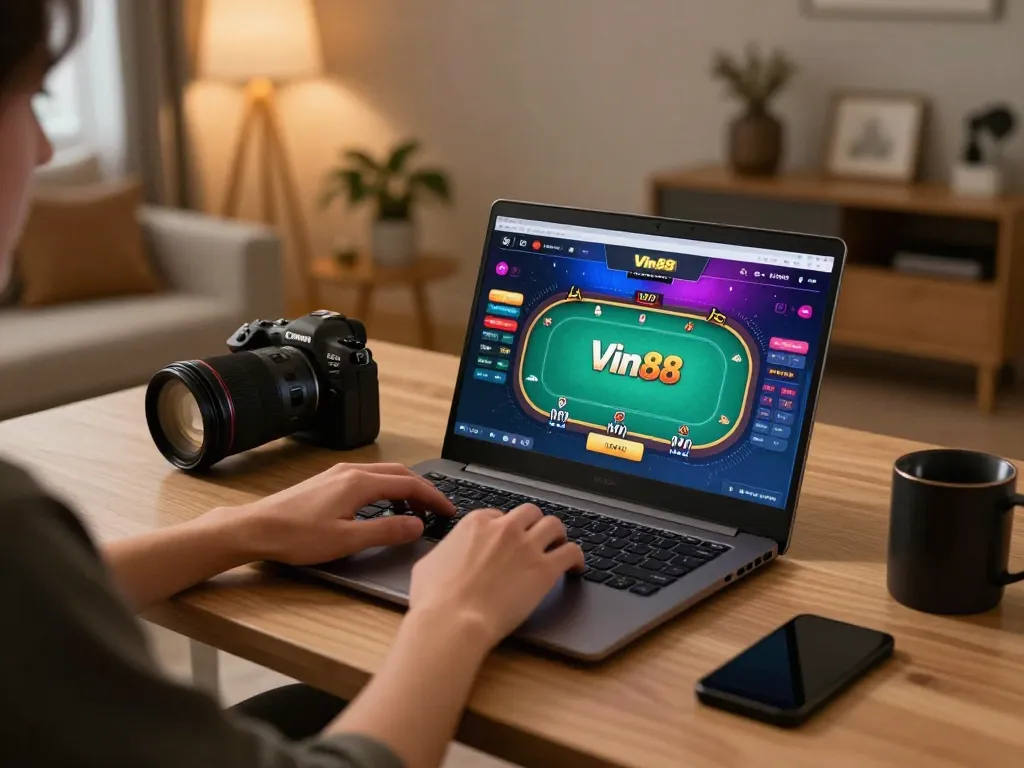 Experience Vin88 online poker gameplay with immersive setup and relaxed atmosphere.