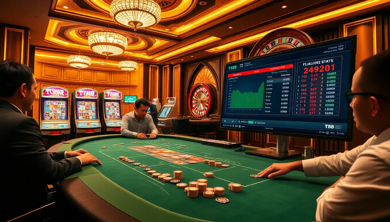 Players engaging in poker and slot games at TT88, showcasing an exciting casino atmosphere.