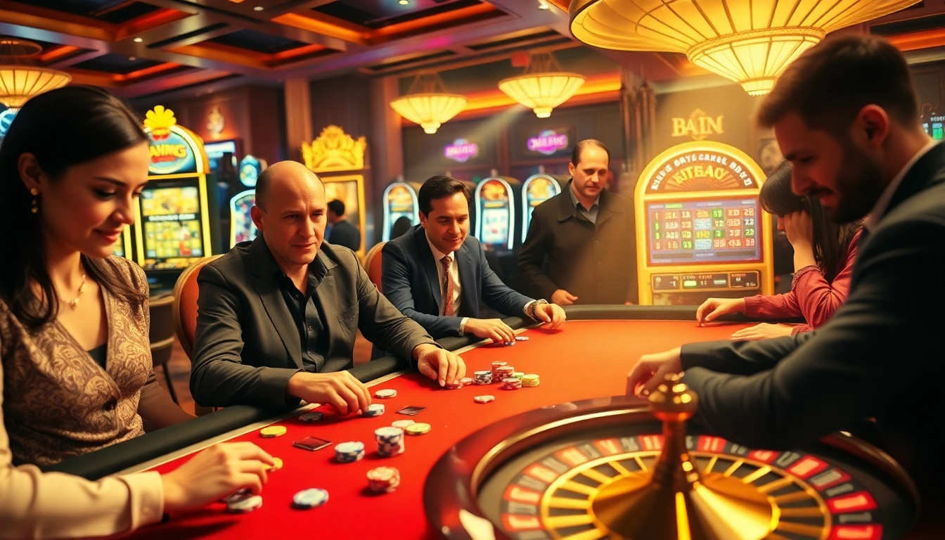 Players enjoying games at https://goal123.ac/ casino with poker chips and roulette wheel in focus.