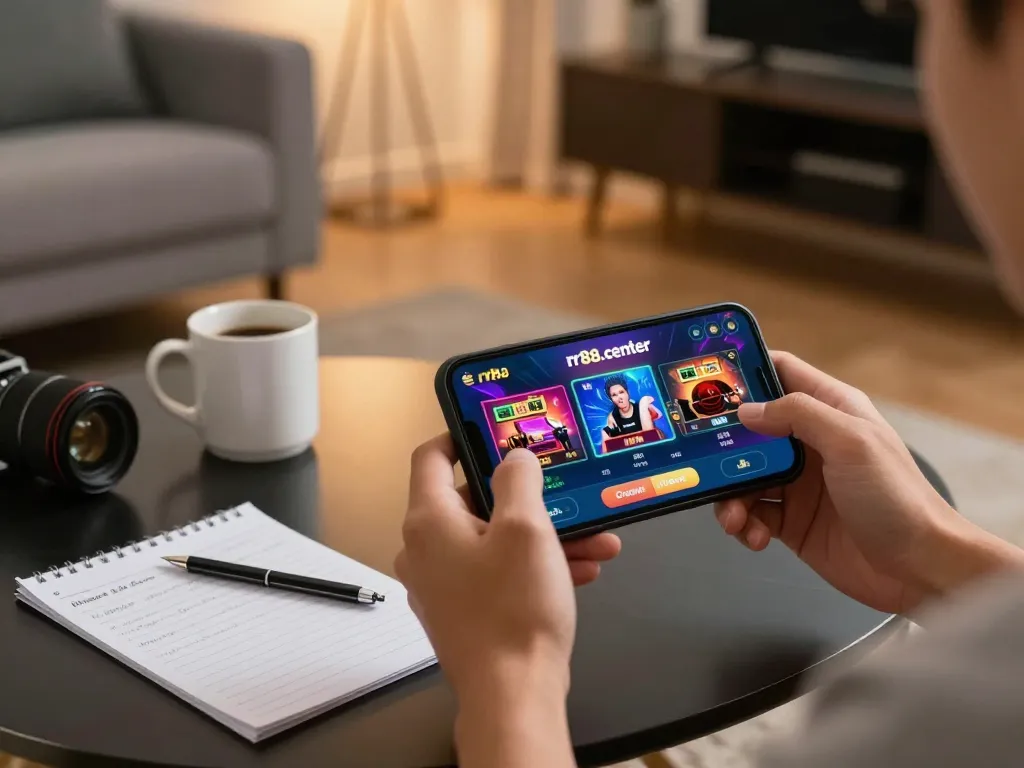 Engaging online gaming moment with rr88.center app displayed on smartphone during mobile betting session.