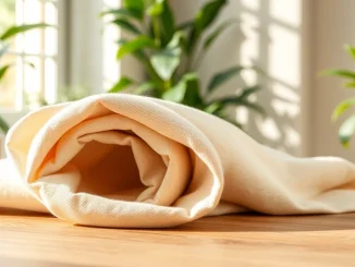 Voel de zachtheid van 100% natuurlijk katoen met deze gedetailleerde close-up van stof.