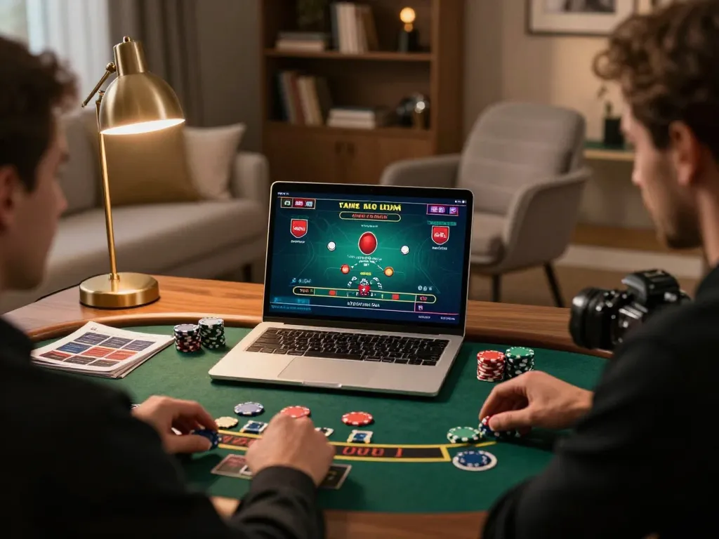 Player enjoying an exciting online blackjack game on Ga368, showcasing a modern home setup.