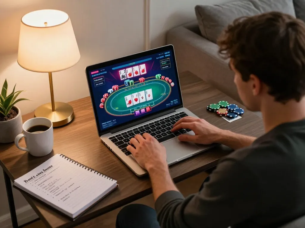 Engaging online casino gameplay showcasing SV368 poker game strategies in a cozy setting.