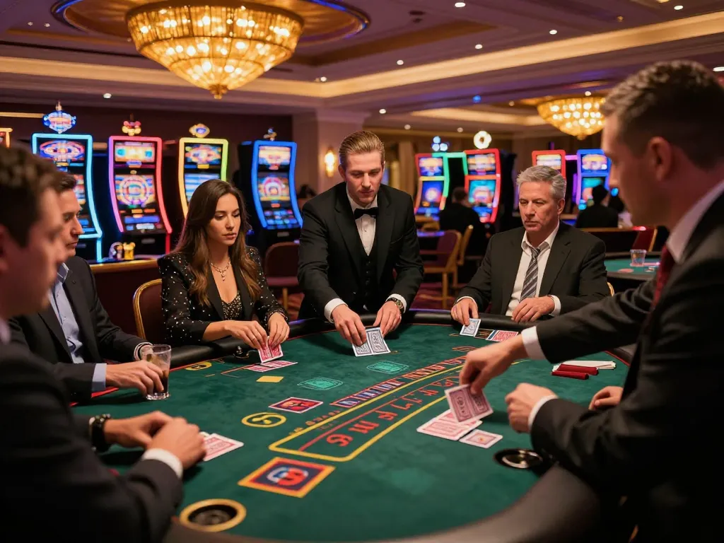 Experience the thrill of blackjack at vu88a with players intensely focusing on their hands