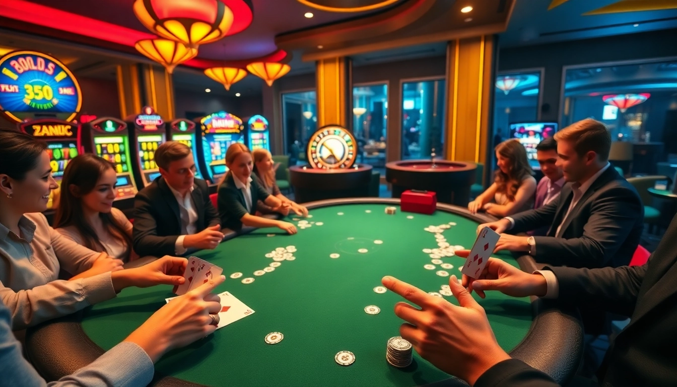 Hitclub players engaged in a thrilling game at an elegant poker table filled with chips and cards.