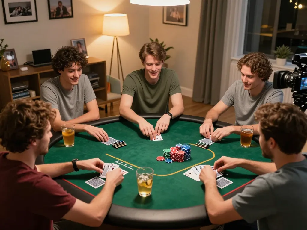 Kkwin players enjoying an exciting home poker game with vibrant chips and cards.