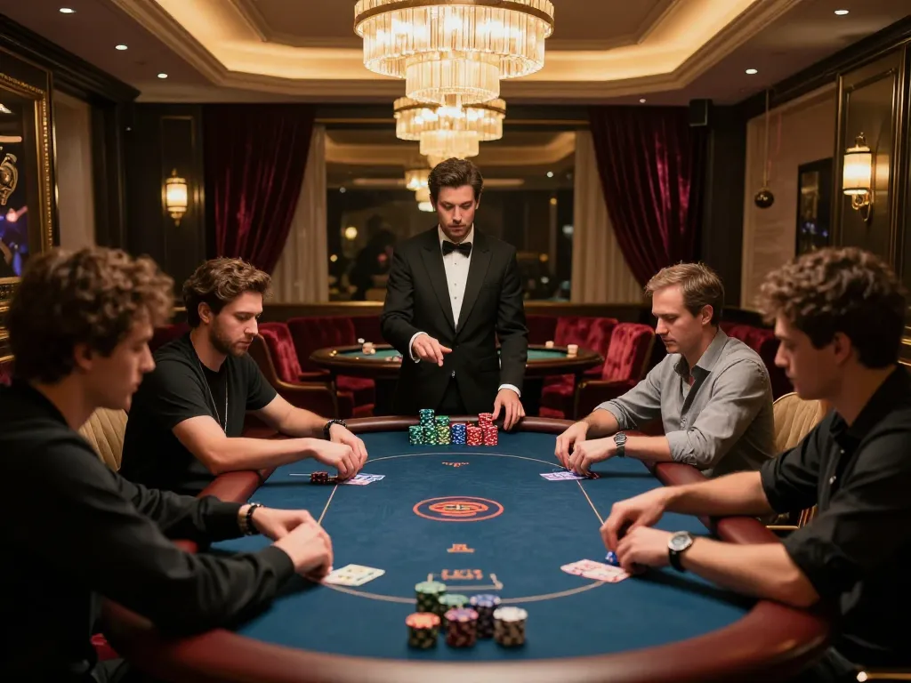 Engaging VIP poker game scene with players enjoying RR99 vip experience in luxurious casino.
