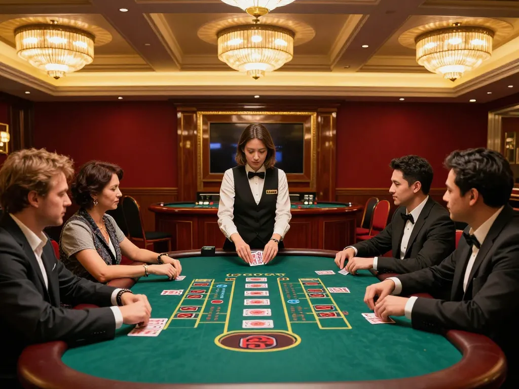 Engaging live baccarat game at Fabet casino, showcasing players focused on the dealer's cards.
