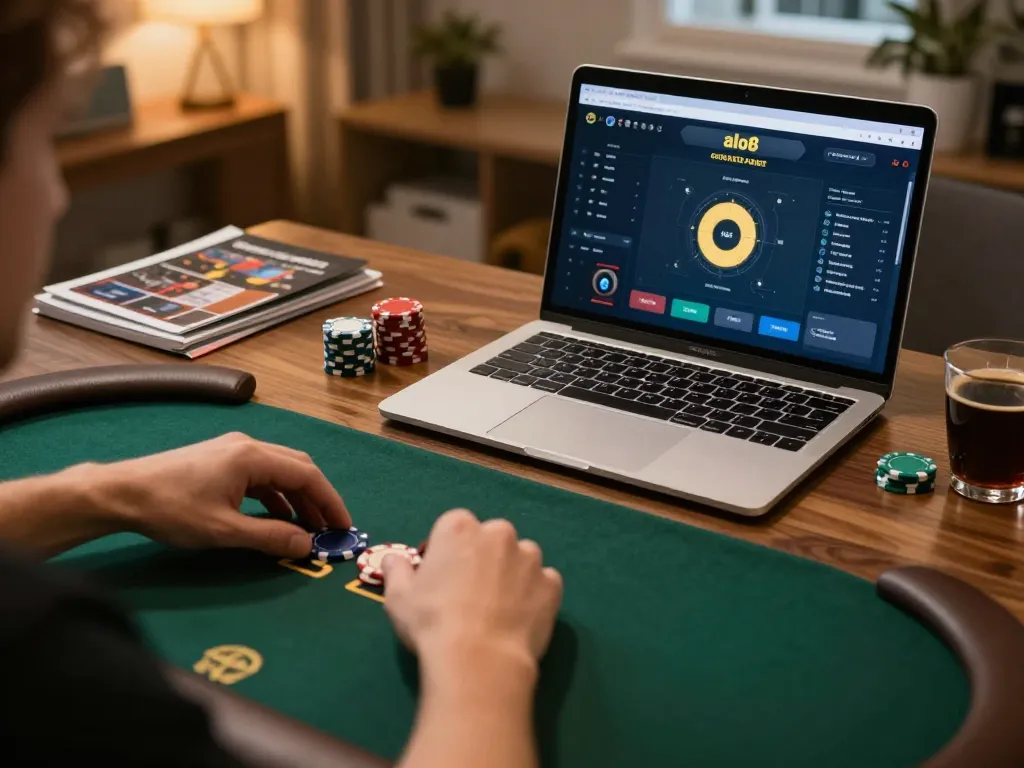 Player engaging in a strategic poker game on alo8 platform with focused atmosphere