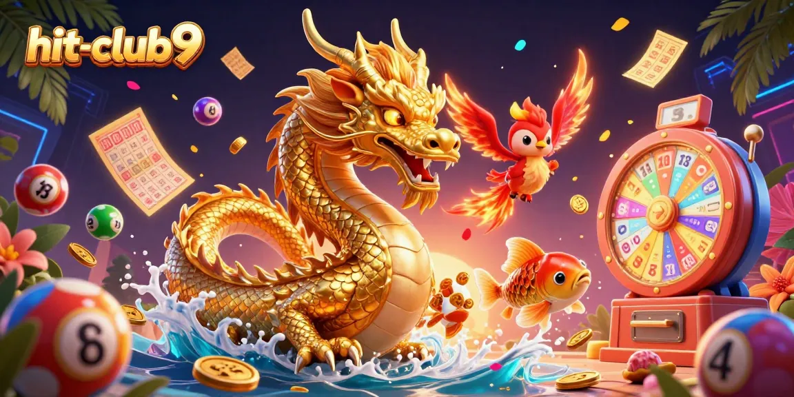 Experience the excitement of hit-club9 with dynamic lottery elements and vibrant casino imagery.