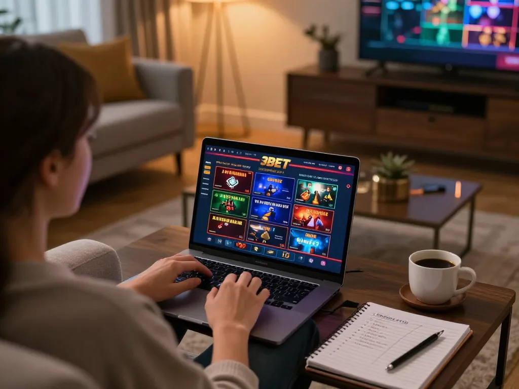 Engaging online gaming session at 3BET with cozy living room setting and betting strategies