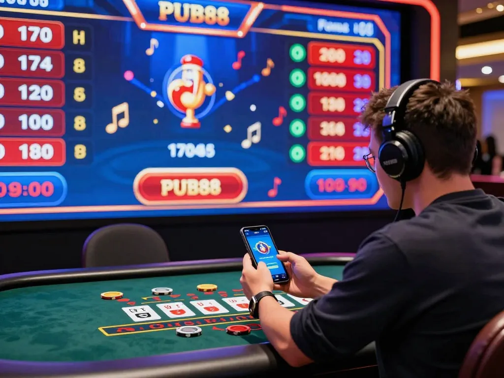 Online casino scene showcasing a player enjoying baccarat on PUB88