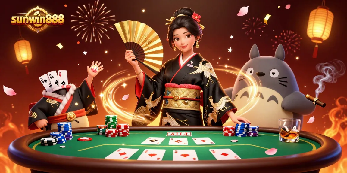 Engage with sunwin888 at an exciting poker table full of vibrant chips and dynamic characters.