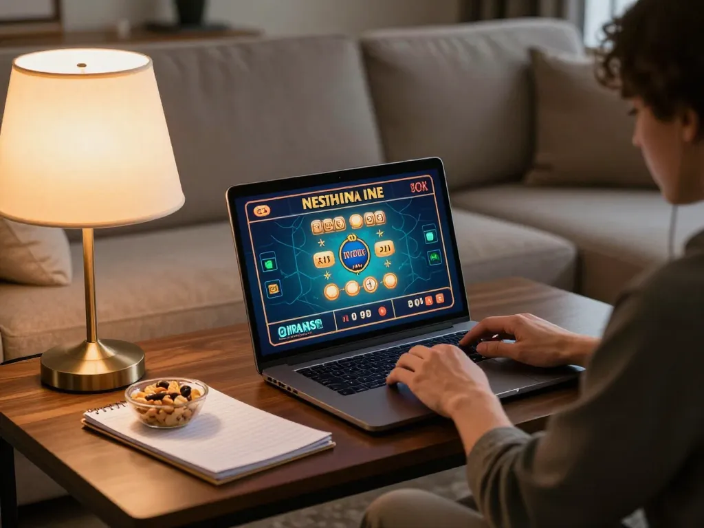 Engaging in online casino gaming via nhà cái 11BET, showcasing a relaxed home atmosphere.