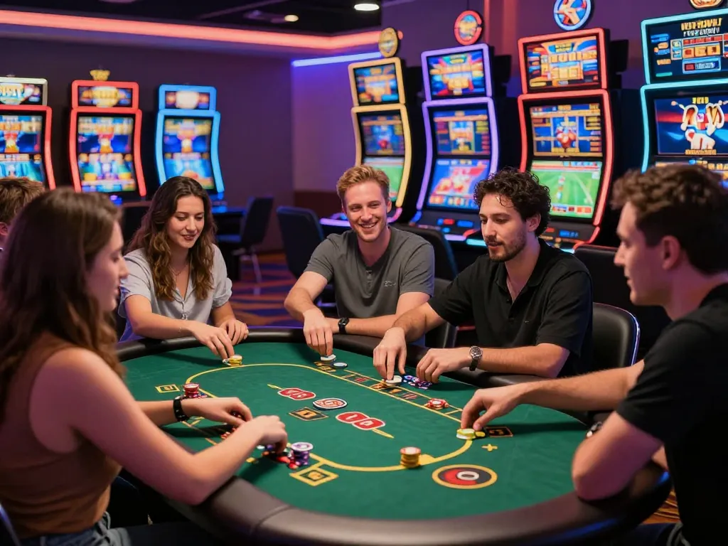 Friends enjoying live dealer games at TOP88's online casino, capturing the excitement of gambling.