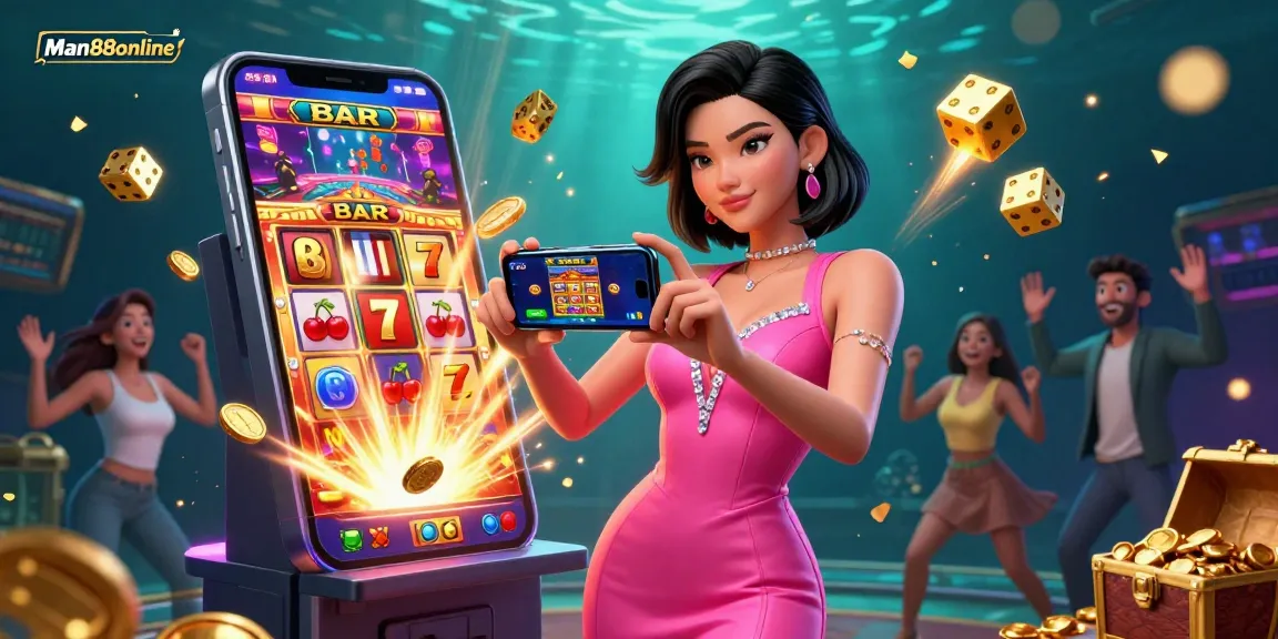 Experience the thrill of Man88online with this vibrant gambling 3D illustration showcasing live casino excitement.