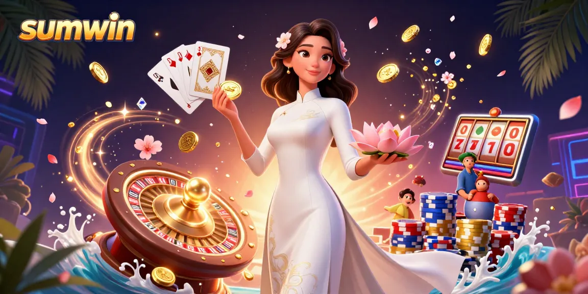 Experience the thrill of sumwin with a striking 3D casino scene filled with lively gaming elements.