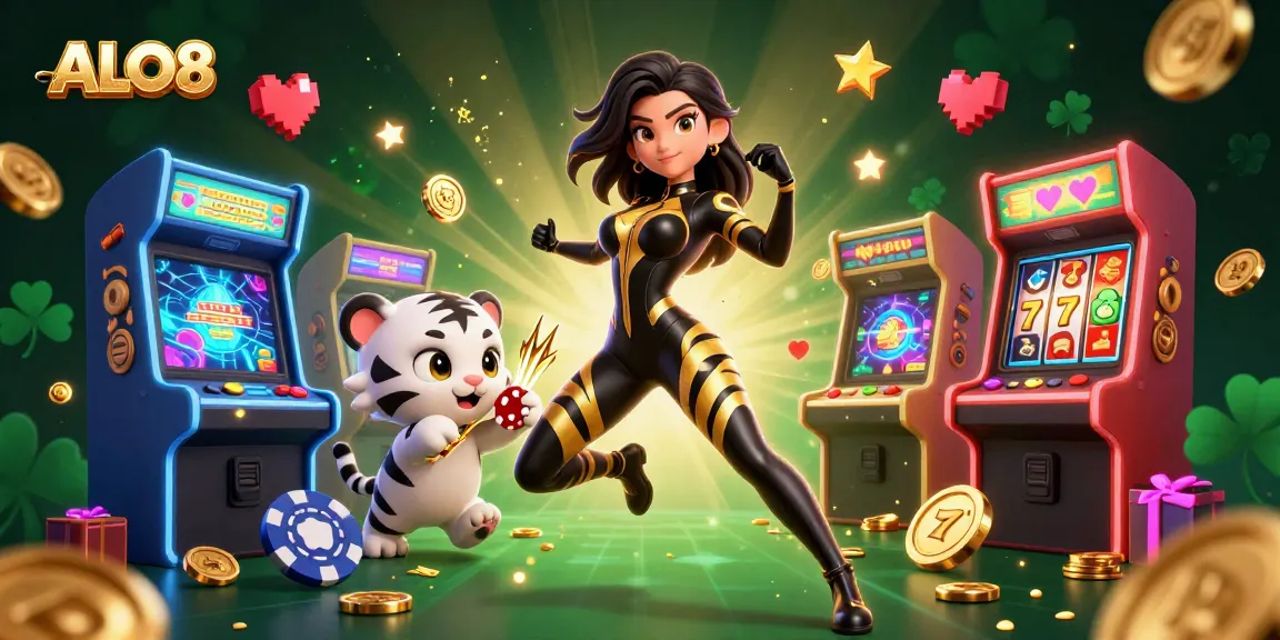 Play at ALO8 with a vibrant 3D scene showcasing thrilling casino elements.