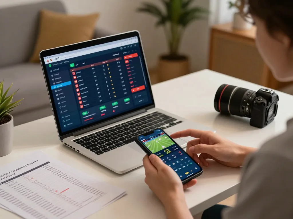 Engaging sports betting moment featuring kèo nhà cái displayed on a laptop, enhancing your betting strategy.