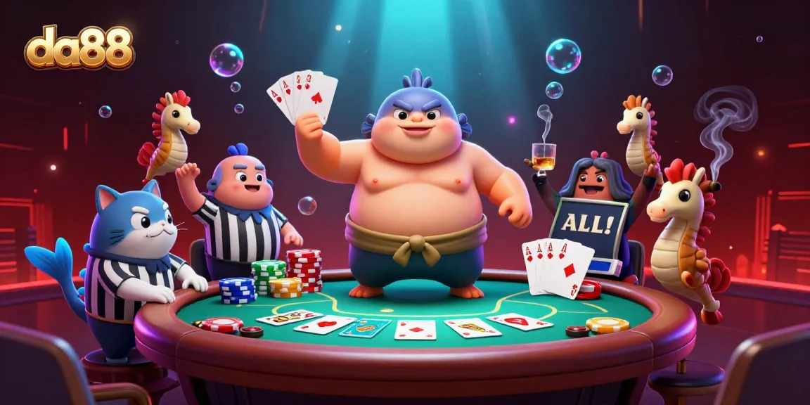 Experience thrilling poker action in the da88 underwater casino with colorful chips and a lively atmosphere.