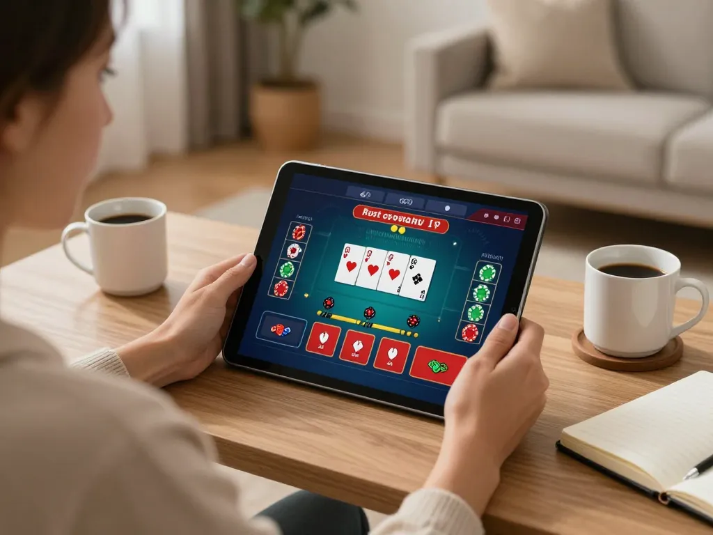 Playing online poker on O8 with an engaging tablet interface and cozy home environment.