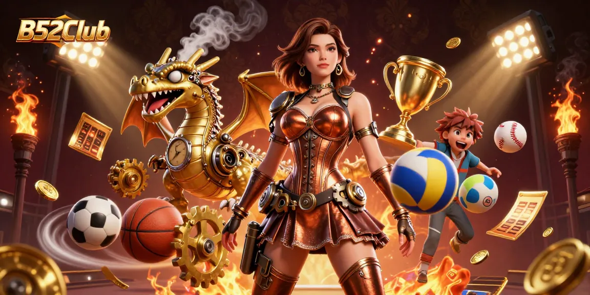 Bet on your luck with B52Club's stunning steampunk-themed casino illustration