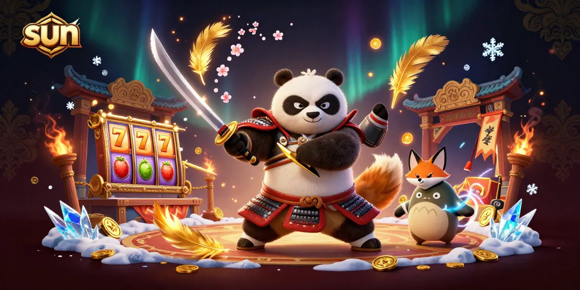 Win at slots with the sun-themed illustration showcasing samurai and ninja characters.