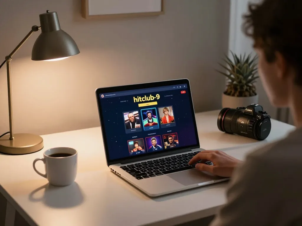 Engaging user playing online casino games on hitclub-9 platform at home.