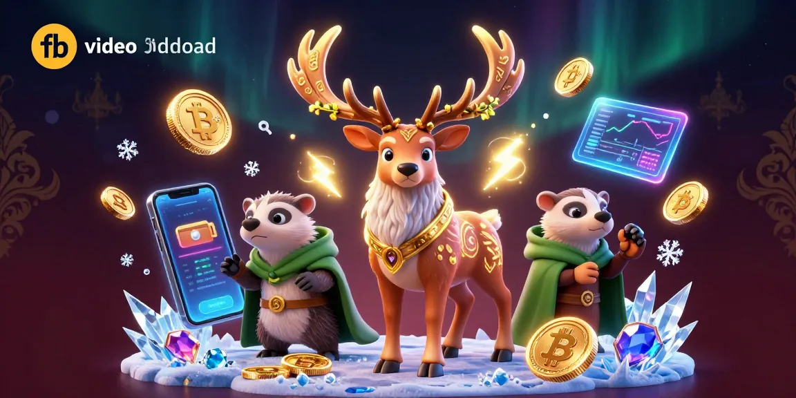 Download Facebook videos easily with this fb video download tool featuring vibrant 3D characters and crypto elements.