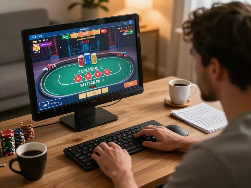 Player enjoying an immersive gaming experience at mig8 online casino on a cozy home setup.