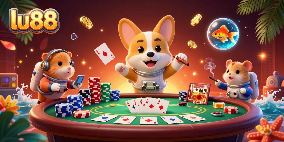 Experience the excitement at lu88’s vibrant casino with a floating corgi and mission-control hamster.