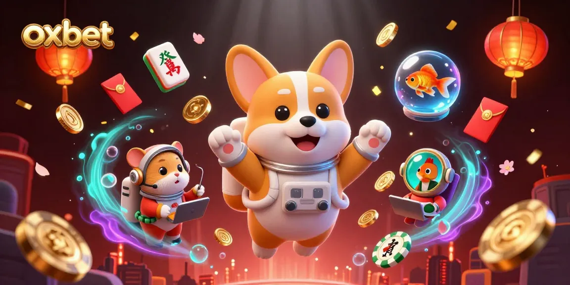 Oxbet astronauts play in a space casino, showcasing vibrant 3D gaming elements and excitement.