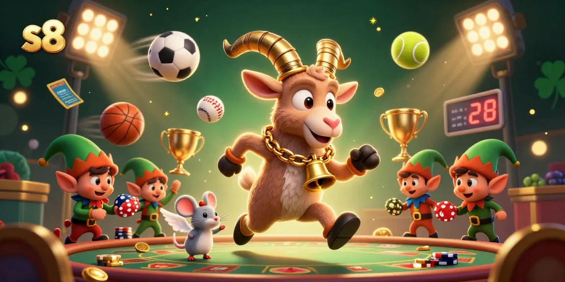 S8 appeals to gamblers with a festive casino scene featuring Krampus and playful characters amidst vibrant gaming elements.