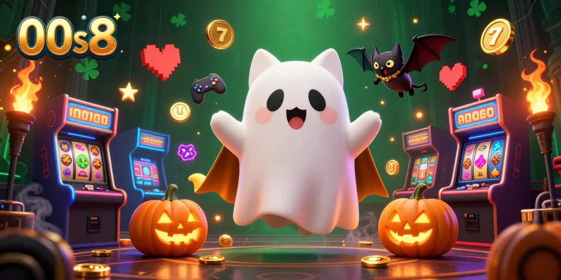 Experience thrilling gameplay at 00s8 with a dynamic scene featuring a ghost cat and vibrant casino elements.