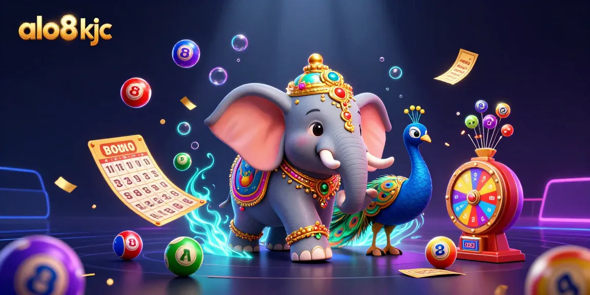 Engage with the vibrant world of gambling featuring alo8 kjc, showcasing a Diwali-themed elephant and peacock surrounded by lottery elements.